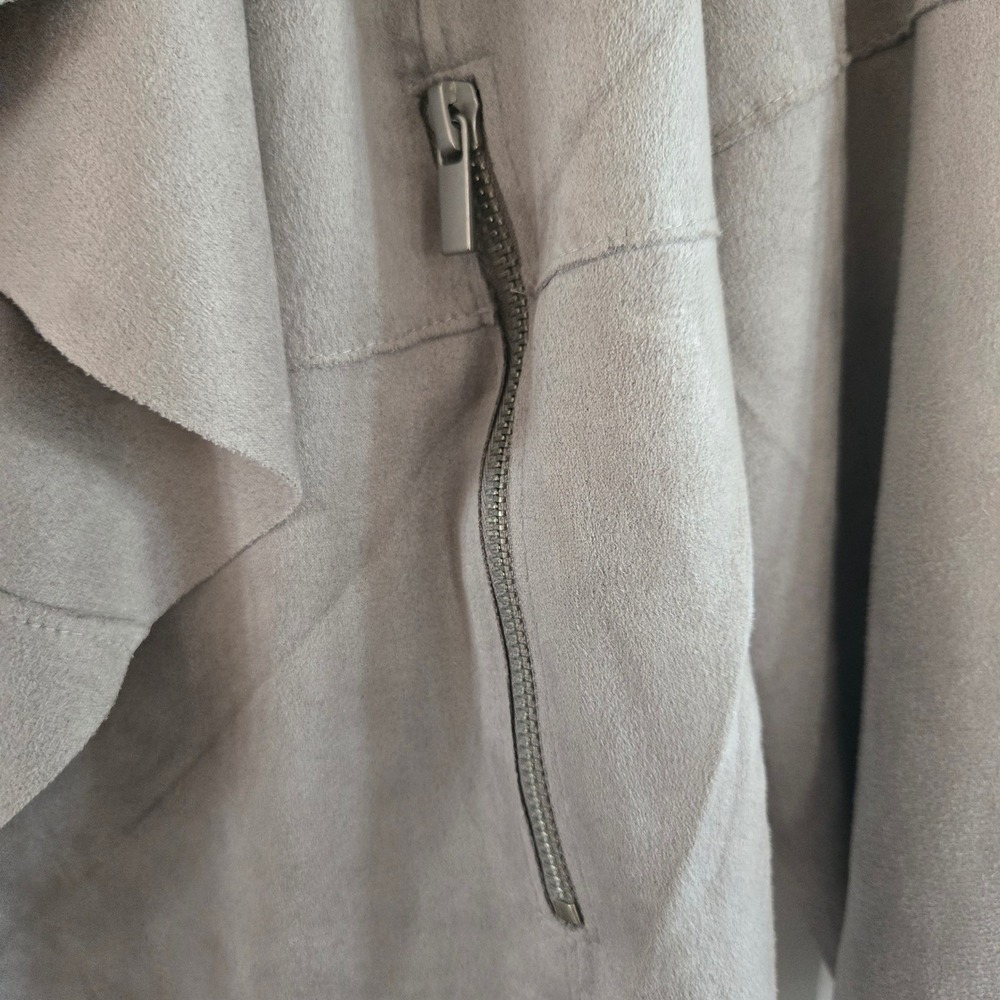 Bagatelle Collection Grey Faux Suede Draped Open Front Jacket Large 66678 - Picture 10 of 11